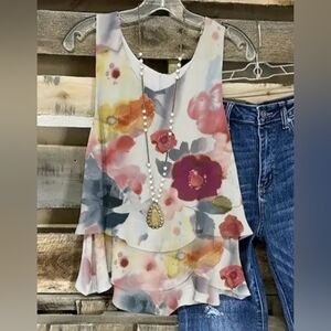 Womens Flowy Floral Tank Top - Soft Slight Stretch Burgundy NWT